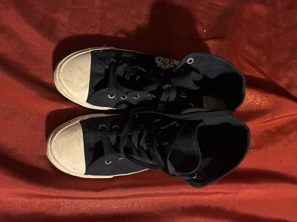 HM Shoes Mens 10.5 High Top Canvas Sneakers Navy White Rubber Toe Scuffed